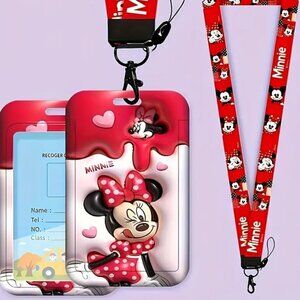 Minnie Mouse ID Badge Holder with Lanyard Cute Plastic Card Case